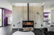 Poêle à bois design cubique large vision du feu